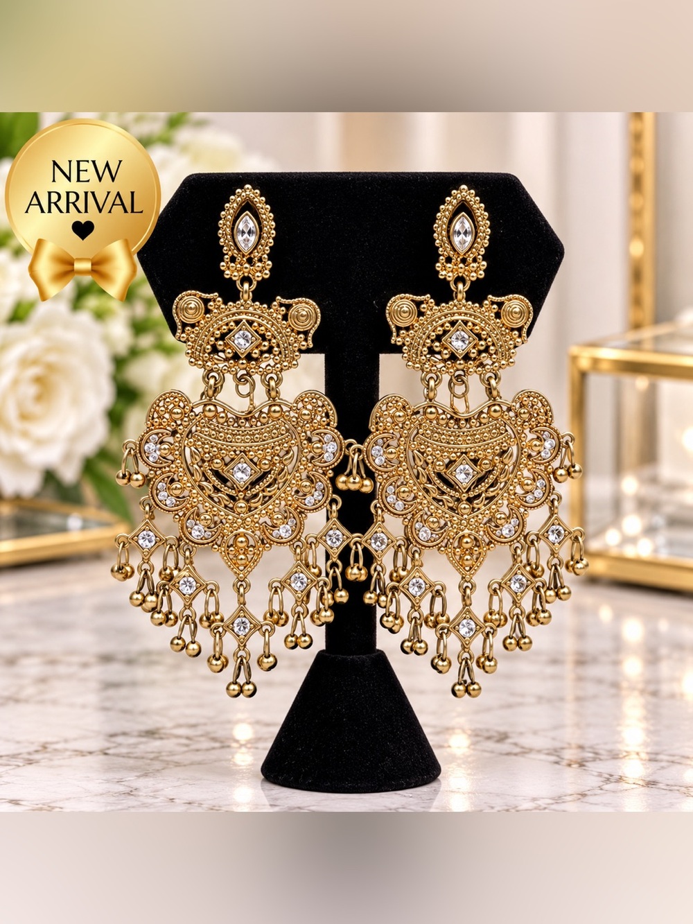✨ Ornate Gold-Tone Statement Chandelier Earrings ✨